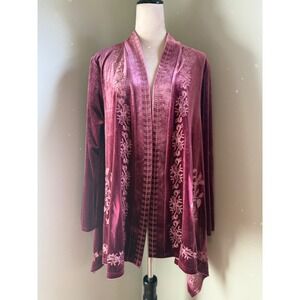 La Bellum Hillary Scott Velvet Embroidered boho whimsi Cardigan pink L‎ romantic